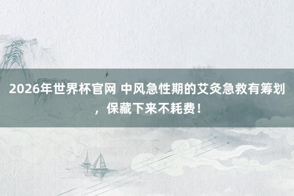 2026年世界杯官网 中风急性期的艾灸急救有筹划，保藏下来不耗费！