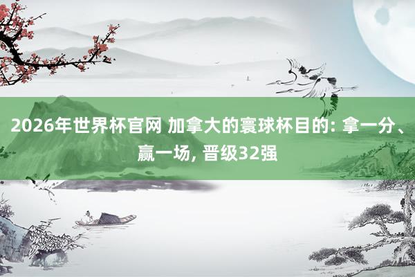 2026年世界杯官网 加拿大的寰球杯目的: 拿一分、赢一场, 晋级32强