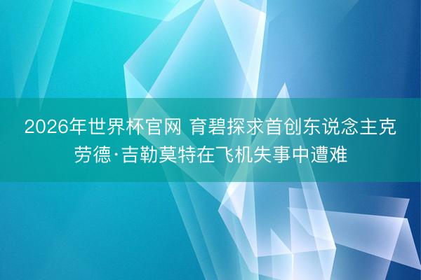 2026年世界杯官网 育碧探求首创东说念主克劳德·吉勒莫特在飞机失事中遭难